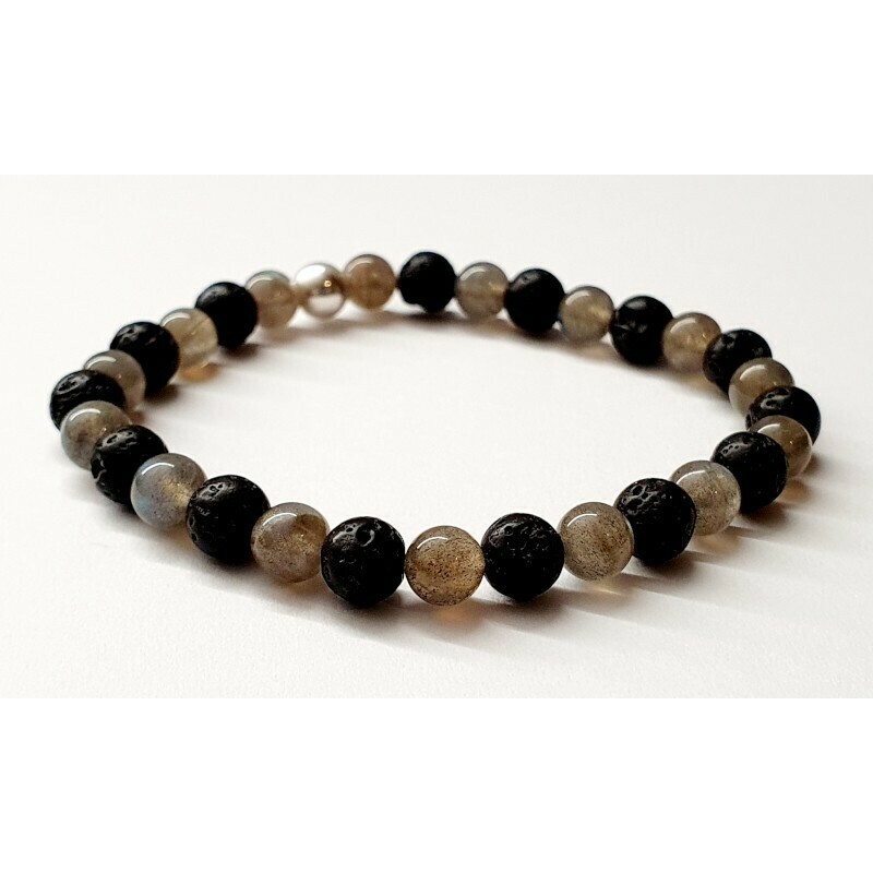 Bracelet labradorite &amp; pierre de lave 6mm