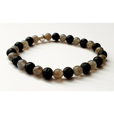 Bracelet labradorite &amp; pierre de lave 6mm