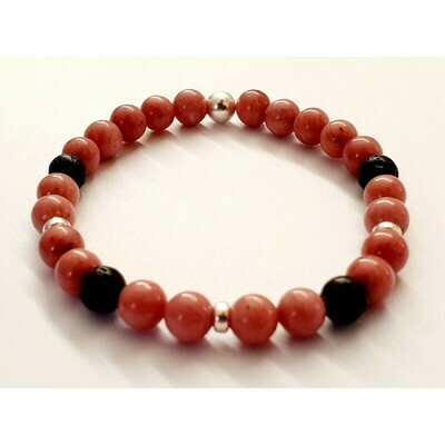 Bracelet rhodonite &amp; pierre de lave 6mm