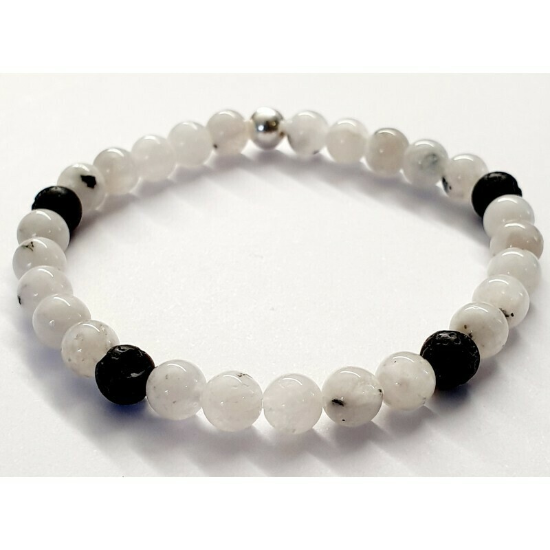 Bracelet pierre de lune arc-en-ciel &amp; pierre de lave 6mm