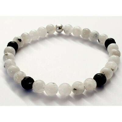 Bracelet pierre de lune arc-en-ciel &amp; pierre de lave 6mm