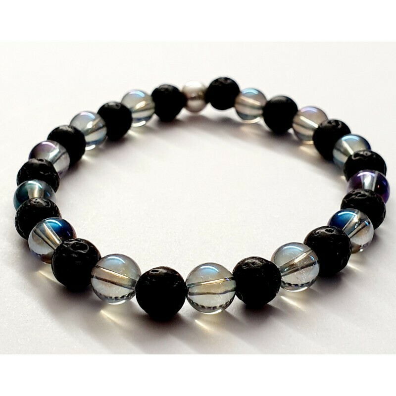 Bracelet aqua aura et pierre de lave 6mm