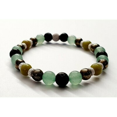 Bracelet jade canada, aventurine, pyrite et pierre de lave 6mm