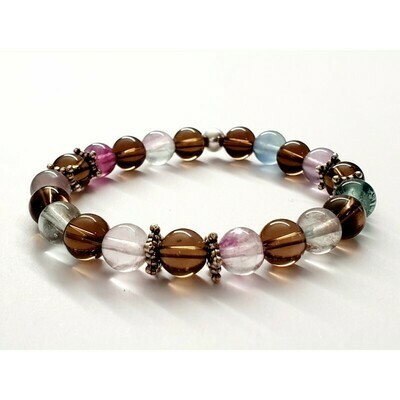 Bracelet fluorite et quartz fumé 8mm