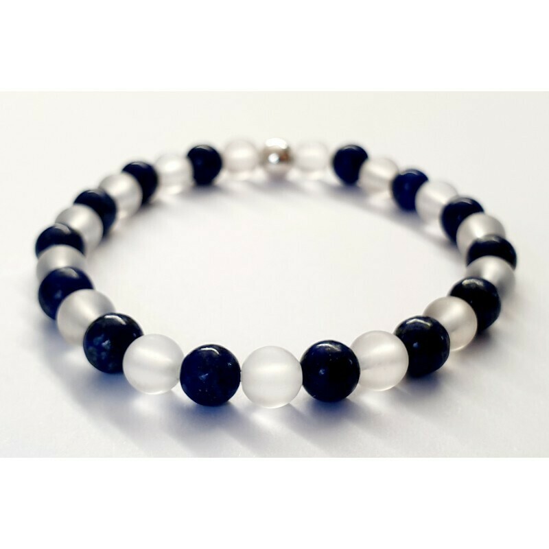 Bracelet cristal de roche et lapis lazuli 6mm