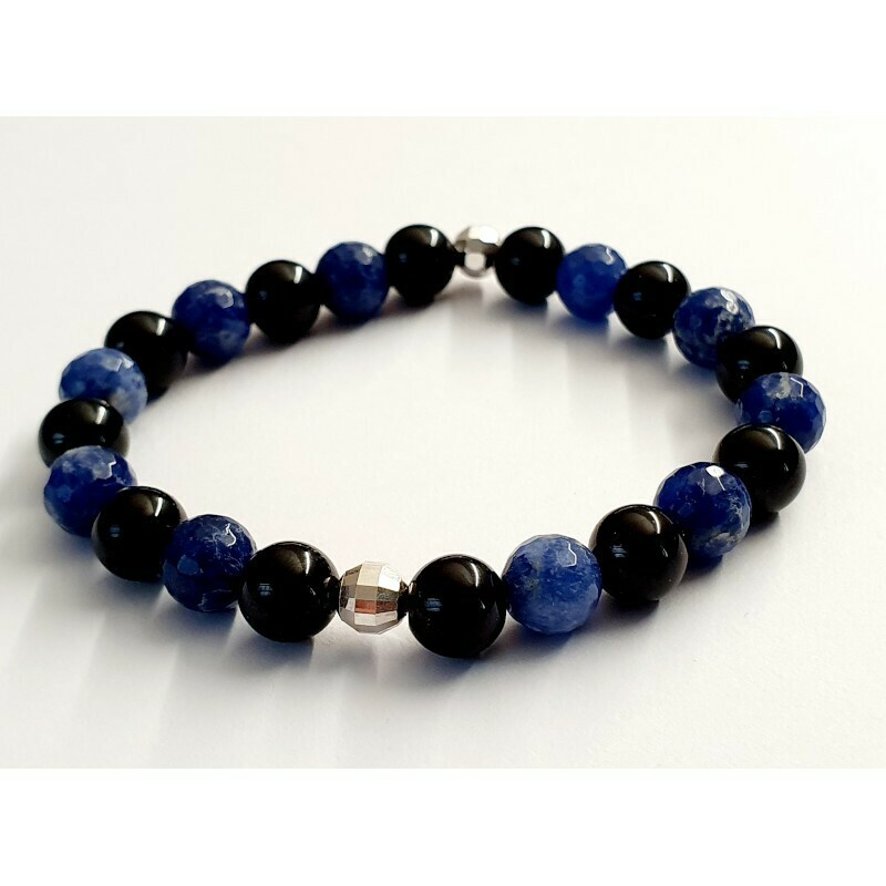 Bracelet sodalite et tourmaline noire 8mm
