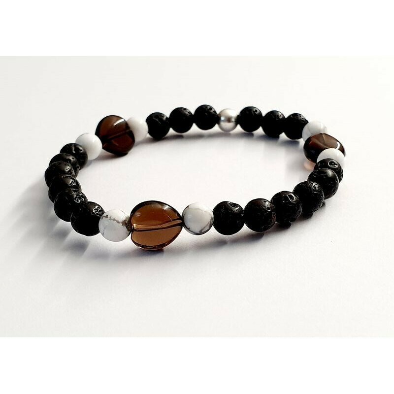 Bracelet en Quartz fumé, howlite et pierre de lave