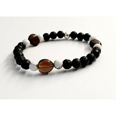 Bracelet en Quartz fumé, howlite et pierre de lave