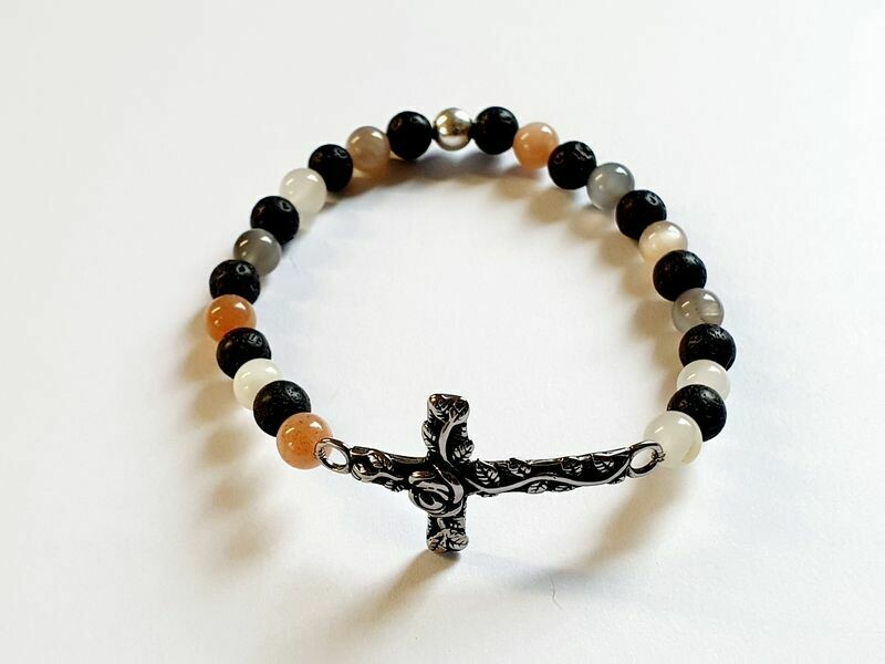 Bracelet pierre de Lune et pierre de lave 6 mm