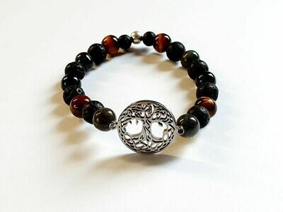 Bracelet labradorite, œil de tigre et tourmaline noire 8 mm