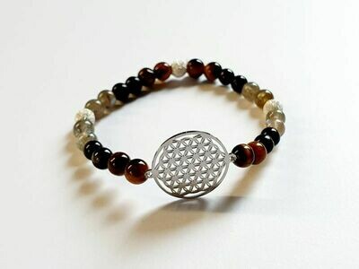 Bracelet labradorite, œil de tigre et tourmaline noire 6 mm