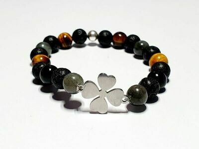 Bracelet labradorite, œil de tigre et tourmaline noire 8 mm