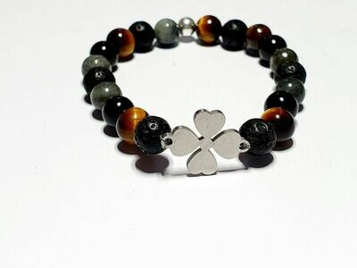 Bracelet labradorite, œil de tigre et tourmaline noire 8 mm