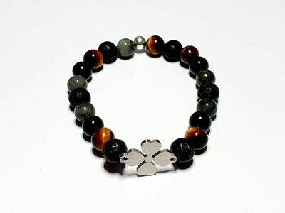 Bracelet labradorite, œil de tigre et tourmaline noire 8 mm