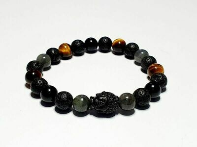 Bracelet labradorite, œil de tigre et tourmaline noire 8 mm