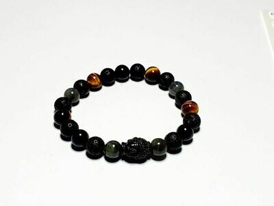 Bracelet labradorite, œil de tigre et tourmaline noire 8 mm