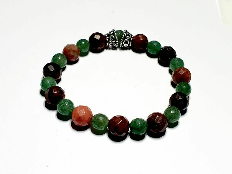 Bracelet Aventurine facettée 8 mm et Rhodonite facettée 10 mm