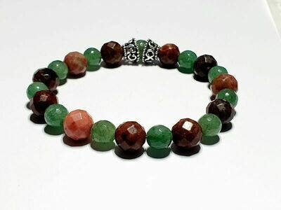 Bracelet Aventurine facettée 8 mm et Rhodonite facettée 10 mm