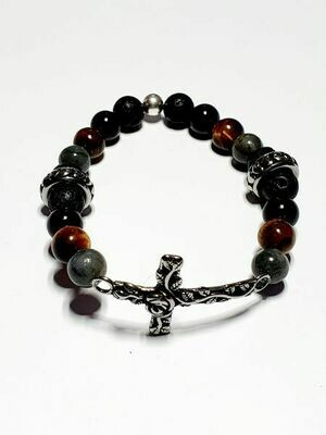 Bracelet labradorite, œil de tigre et tourmaline noire 8 mm