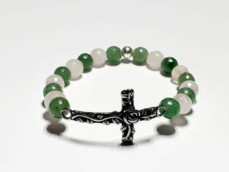 Bracelet quartz rose facetté et aventurine facettée 8 mm