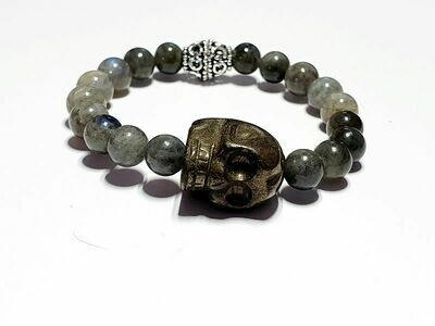 Bracelet labradorite 8 mm et crâne de pyrite