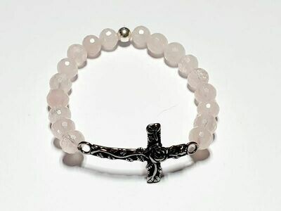 Bracelet Quartz rose facetté 8 mm