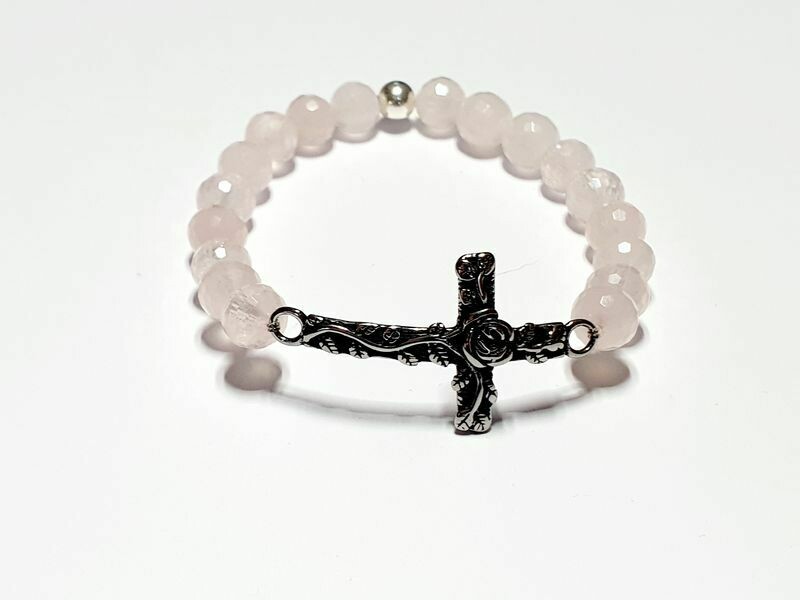 Bracelet Quartz rose facetté 8 mm
