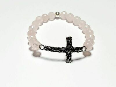 Bracelet Quartz rose facetté 8 mm