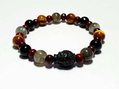 Bracelet labradorite, œil de tigre et tourmaline noire 8 mm
