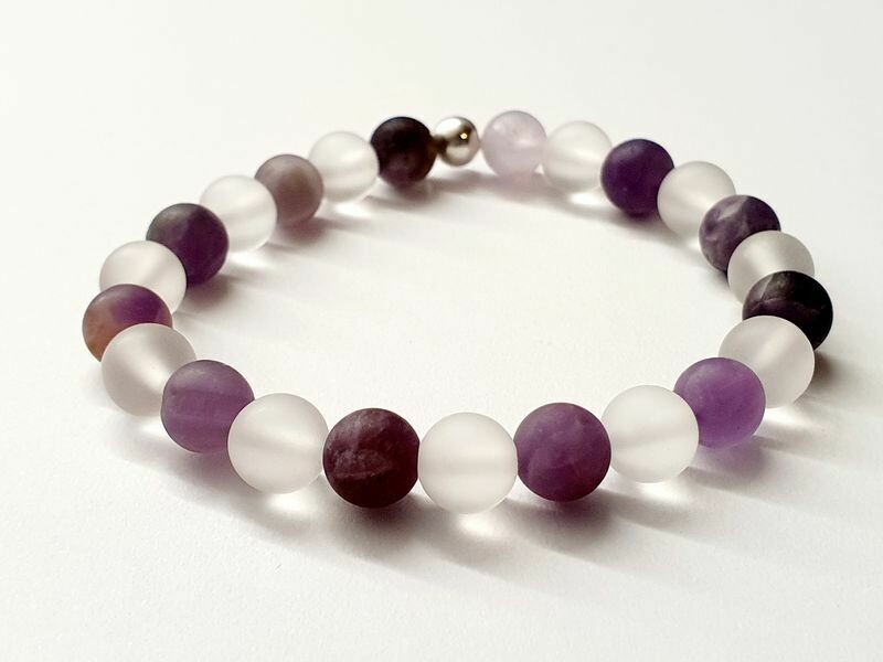 Bracelet Améthyste mat et Cristal de roche mat 8 mm