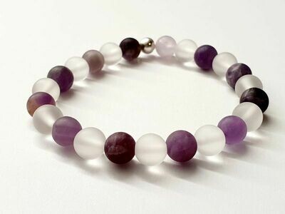 Bracelet Améthyste mat et Cristal de roche mat 8 mm