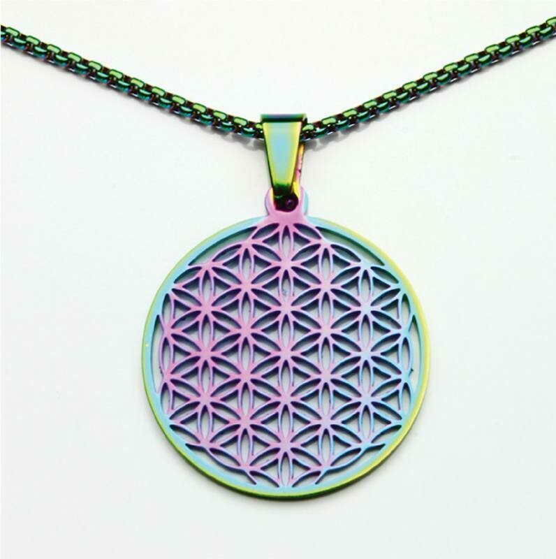 Pendentif fleur de vie arc-en-ciel