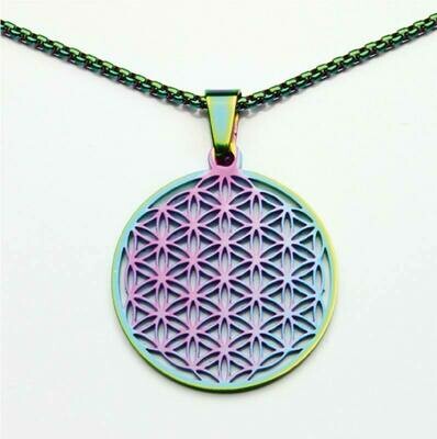 Pendentif fleur de vie arc-en-ciel