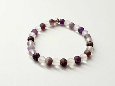 Bracelet Améthyste et Cristal de roche Mat 6 mm