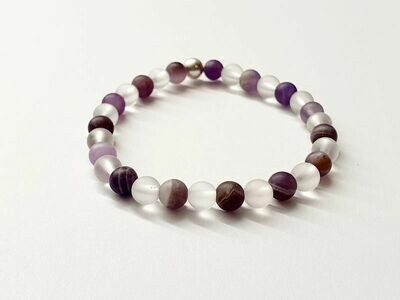Bracelet Améthyste et Cristal de roche Mat 6 mm