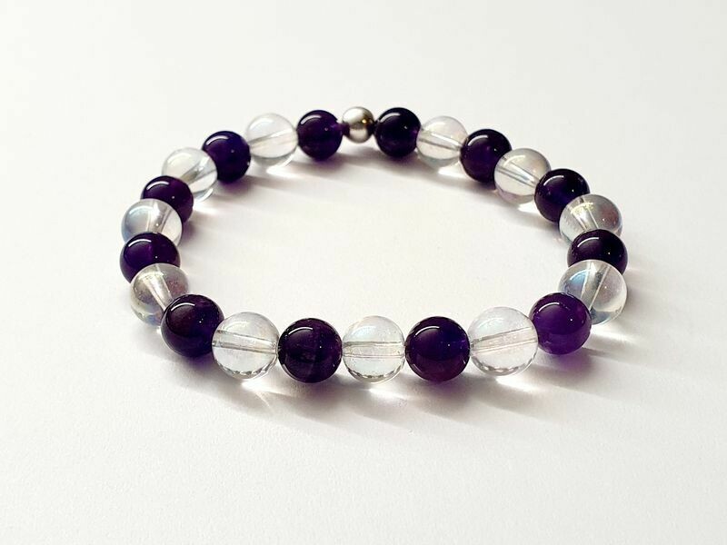 Bracelet Améthyste et Angel Aura 8 mm