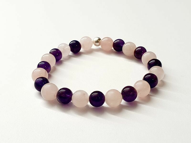 Bracelet Quartz rose et Améthyste 8 mm