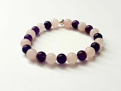 Bracelet Quartz rose et Améthyste 8 mm
