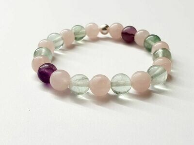 Bracelet Quartz rose et Fluorite 8 mm