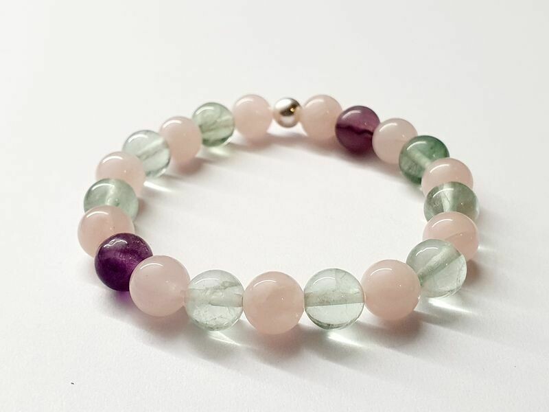 Bracelet Quartz rose et Fluorite 8 mm