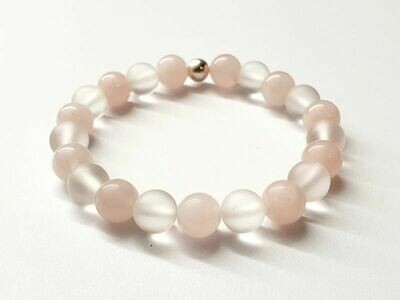 Bracelet Quartz rose et Cristal de roche mat 8 mm