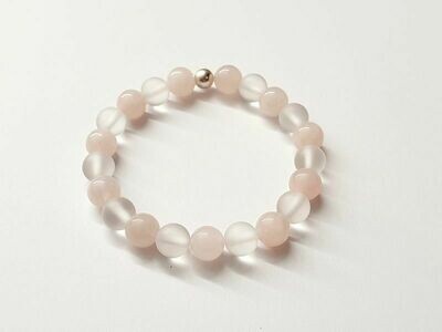 Bracelet Quartz rose et Cristal de roche mat 8 mm