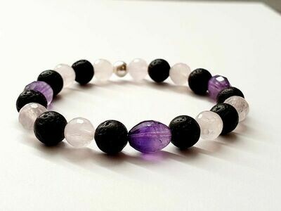 Bracelet Quartz rose facettée 8 mm et Améthyste ovale