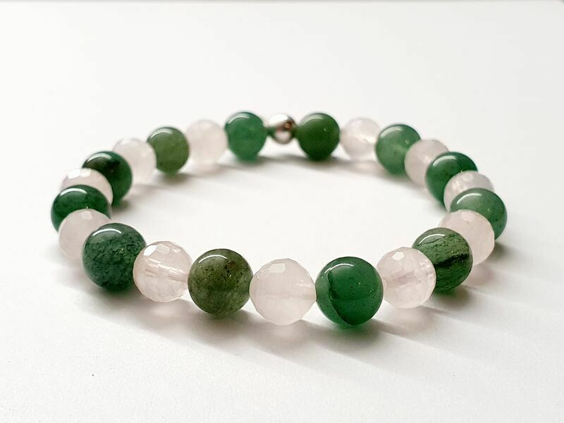 Bracelet Quartz rose facettée et Aventurine 8 mm