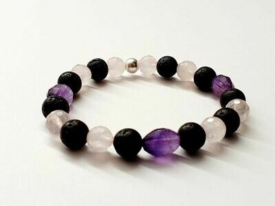 Bracelet Quartz rose facettée 8 mm et Améthyste ovale