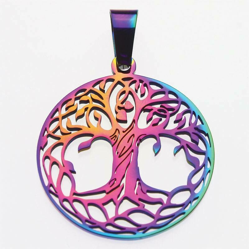 Pendentif arbre de vie arc-en-ciel