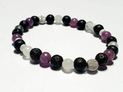 Bracelet Quartz inclusion tourmaline facettée et lépidolite 6 mm