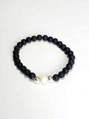 Bracelet  Magnésite 6 mm et Pierre de lave 6 mm