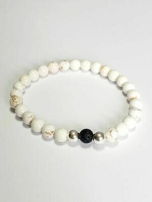 Bracelet Magnésite et pierre de lave 6 mm