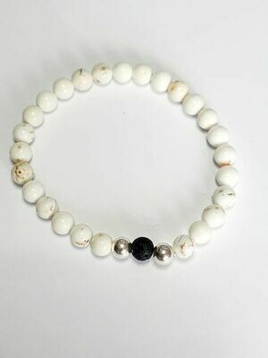 Bracelet Magnésite et pierre de lave 6 mm